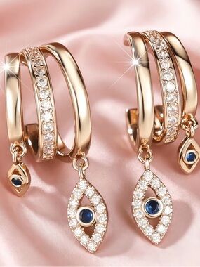 Gold Evil Eye Hoop Earrings 🪬 🧿